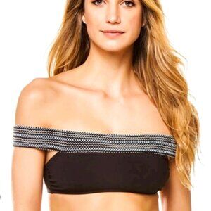 NWT Kisuii Mila Smocked Band Off the Shoulder Bandeau Bikini Top Black Sz Large